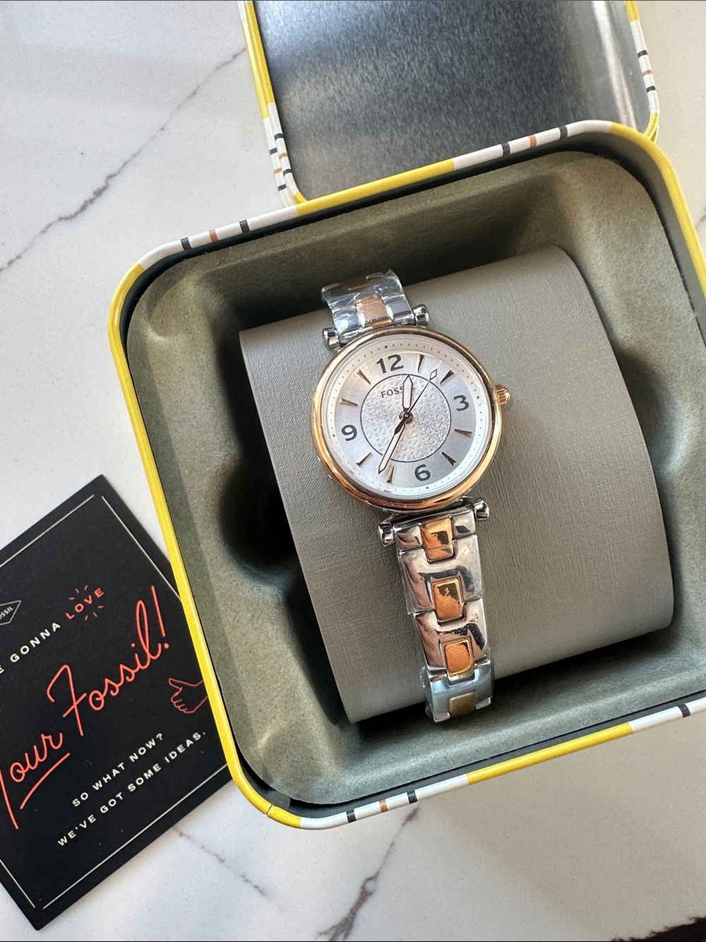 Fossil Silver and Rose Gold Two-Tone Women's Bracelet Watch